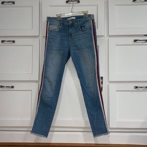Zara Skinny Jeans with Red and Silver Stripe frayed legs Size US 8 Eur 40 Mex 30